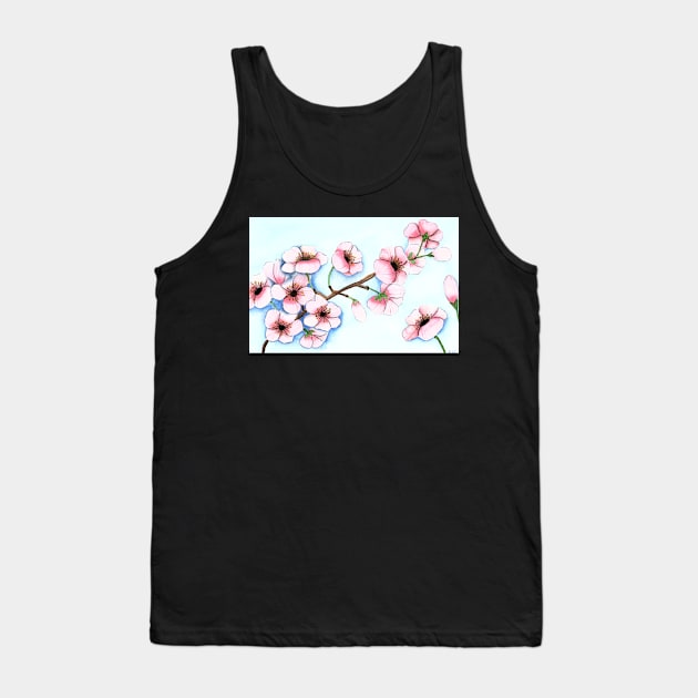 Cherry Blossom Watercolor Painting Tank Top by Sandraartist